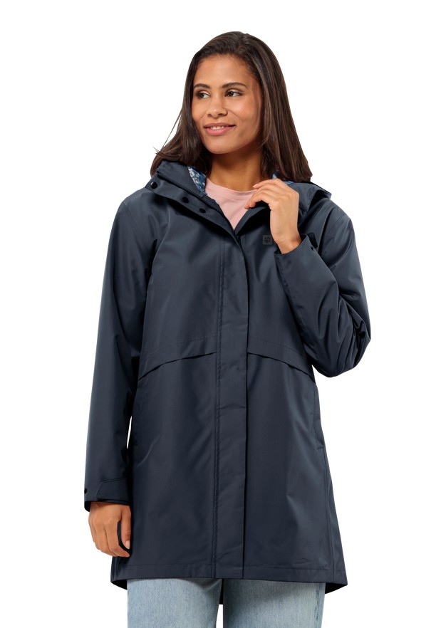 Navy Women Jack Wolfskin Cape West Rain Coats | 53756697