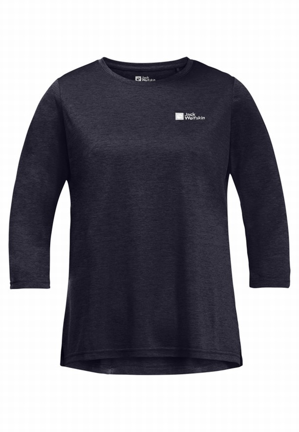 Navy Women Jack Wolfskin Crosstrail 3/4 T Shirts | 23459886