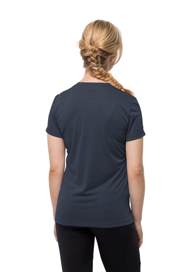 Navy Women Jack Wolfskin Crosstrail T Shirts | 76757395