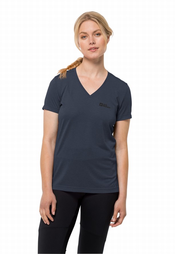 Navy Women Jack Wolfskin Crosstrail T Shirts | 76757395