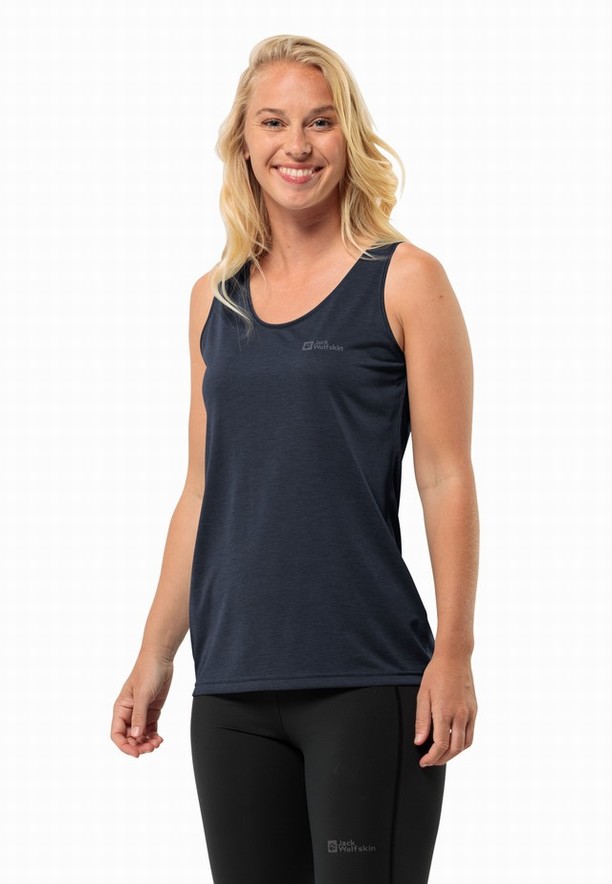 Navy Women Jack Wolfskin Crosstrail Tank Top | 42047323