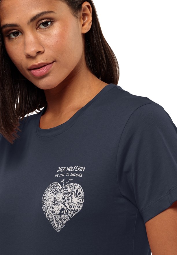 Navy Women Jack Wolfskin Discover Heart T Shirts | 32500403