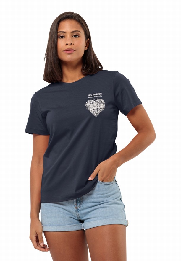 Navy Women Jack Wolfskin Discover Heart T Shirts | 32500403