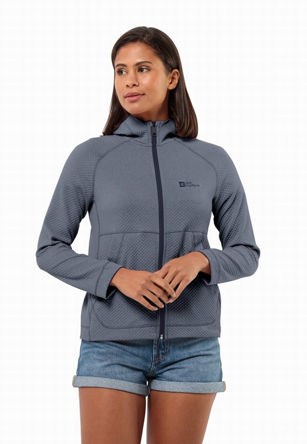 Navy Women Jack Wolfskin Fernweh Hooded Fleece Jackets | 39226388