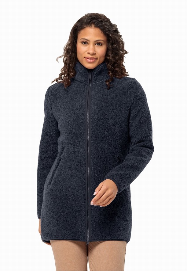 Navy Women Jack Wolfskin High Curl Coats | 55658676