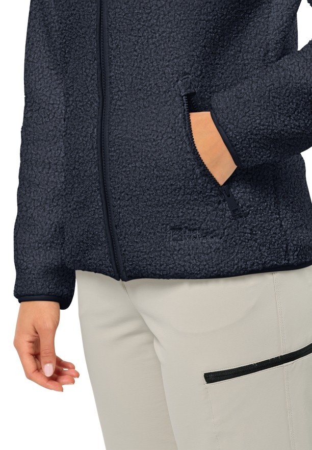 Navy Women Jack Wolfskin High Curl Fleece Jackets | 60995160