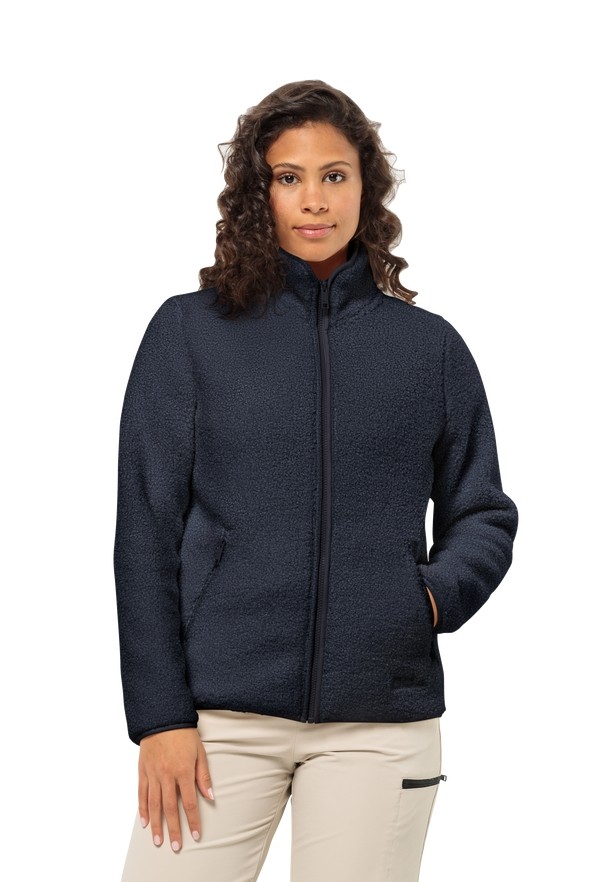 Navy Women Jack Wolfskin High Curl Fleece Jackets | 60995160