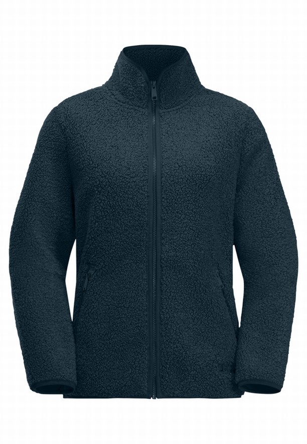 Navy Women Jack Wolfskin High Curl Fleece Jackets | 20649363