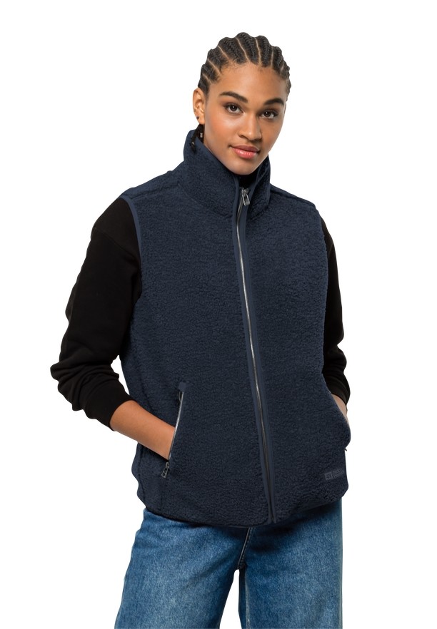 Navy Women Jack Wolfskin High Curl Vest | 28863599