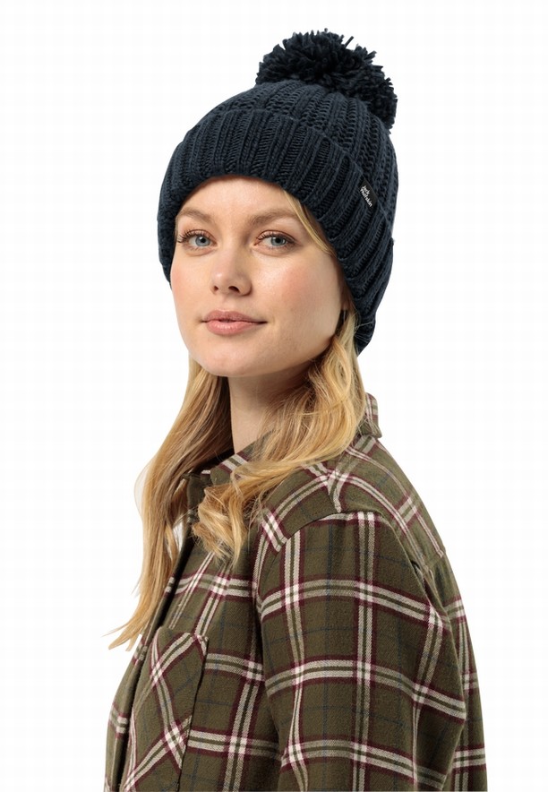 Navy Women Jack Wolfskin Highloft Knit Beanie | 13782634
