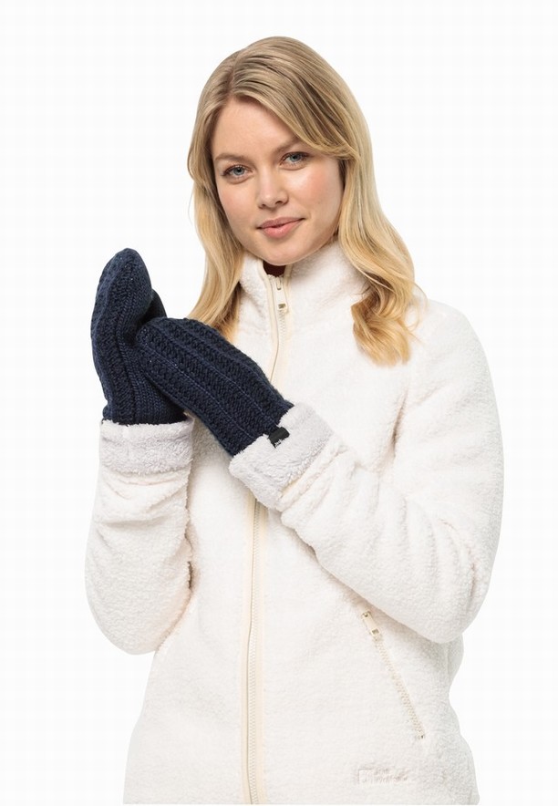 Navy Women Jack Wolfskin Highloft Knit Mittens | 25758645