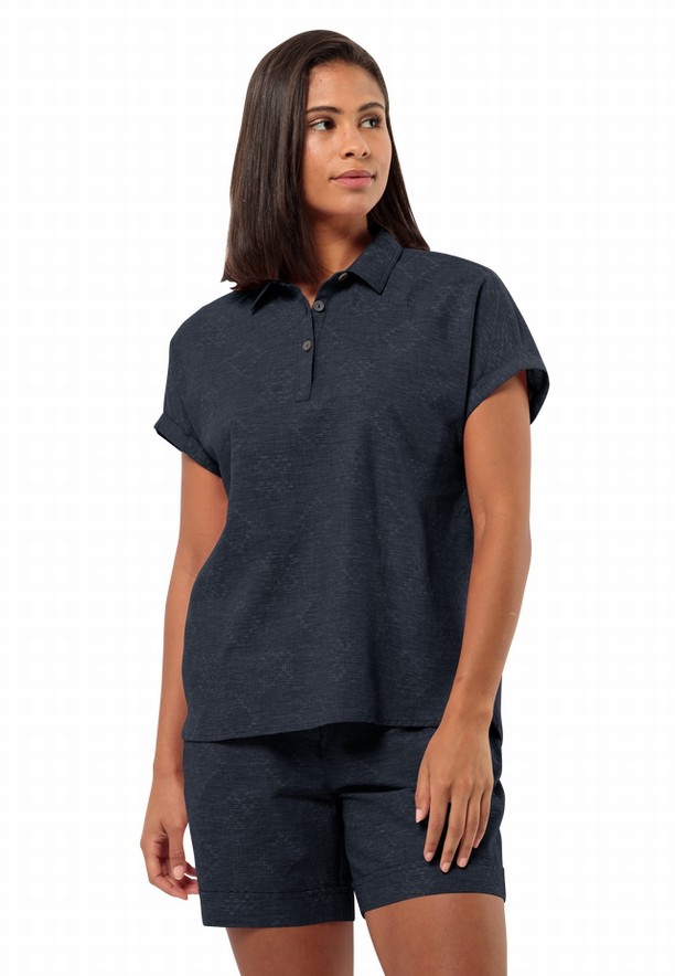 Navy Women Jack Wolfskin Karana Polo Shirts | 14310853