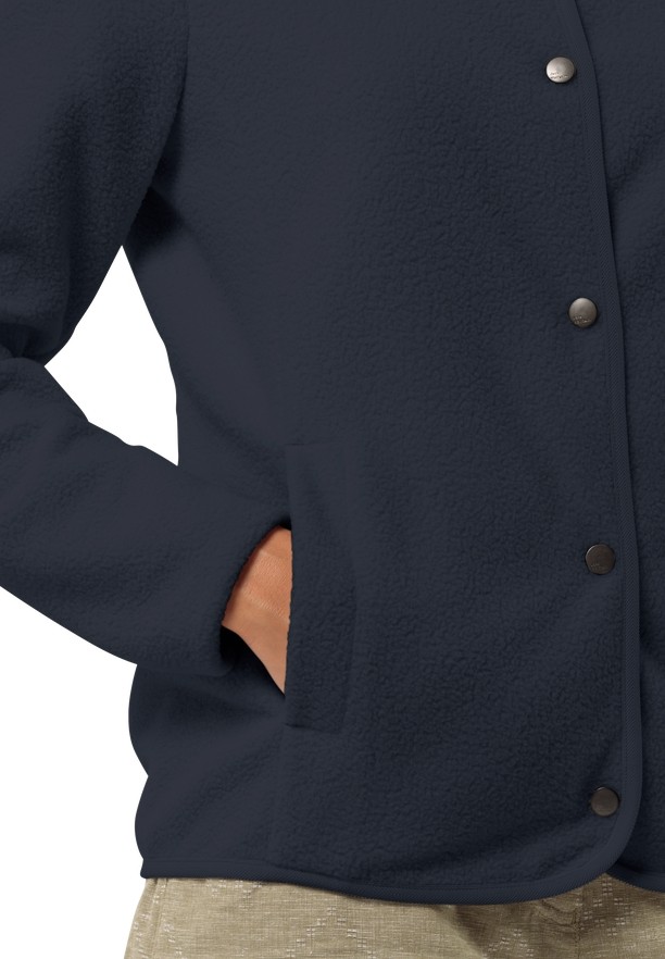 Navy Women Jack Wolfskin Light Curl Fleece Jackets | 39305819