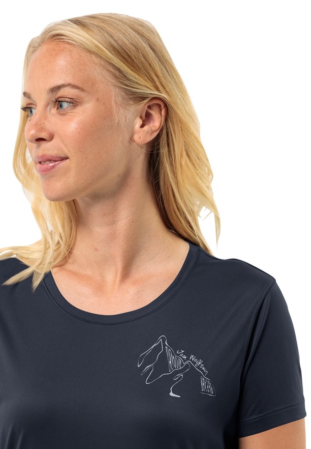 Navy Women Jack Wolfskin Peak Graphic T Shirts | 79272523