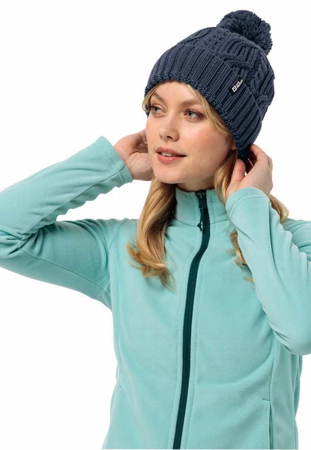 Navy Women Jack Wolfskin Pompom Beanie | 17841645