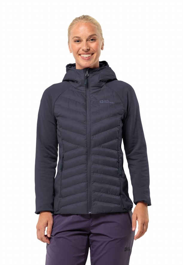 Navy Women Jack Wolfskin Routeburn Pro Hybrid Jackets | 17683208