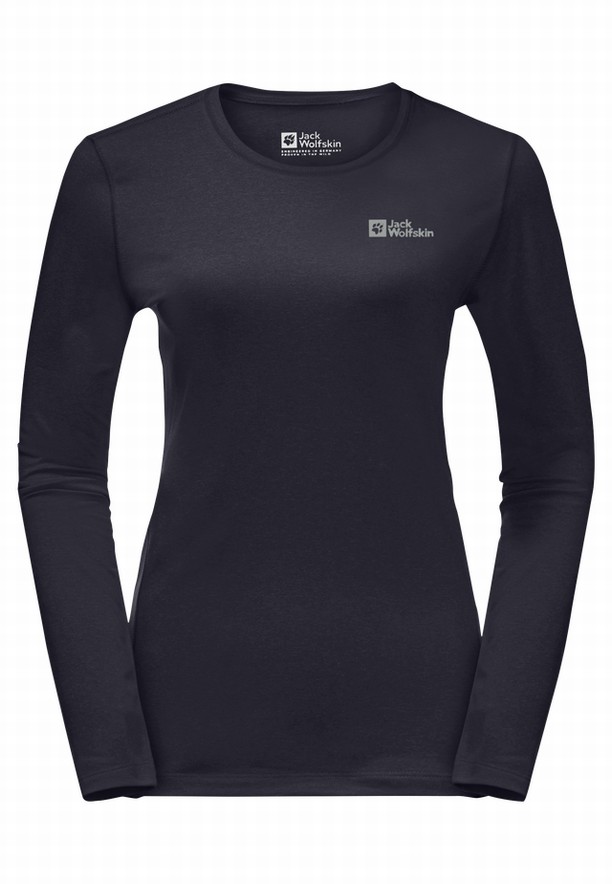 Navy Women Jack Wolfskin Skyhermal L/s T Shirts | 22881209