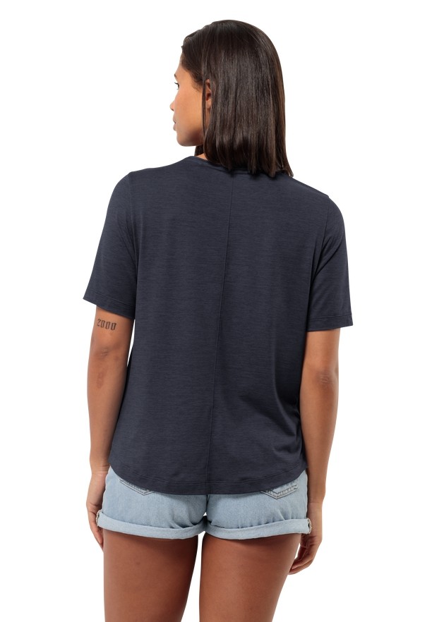 Navy Women Jack Wolfskin Travel T Shirts | 87025663