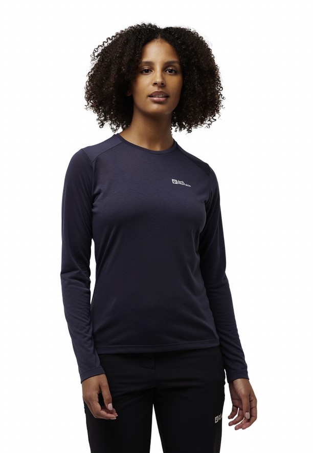 Navy Women Jack Wolfskin Vonnan Ls T Shirts | 32745488