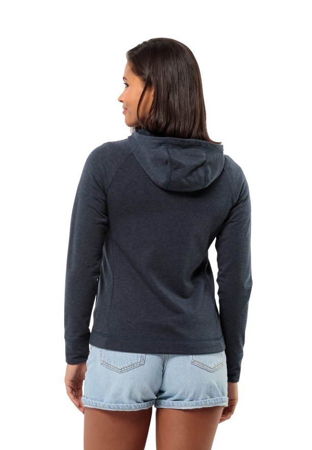 Navy Women Jack Wolfskin Waldsee Hooded Fleece Jackets | 55168956