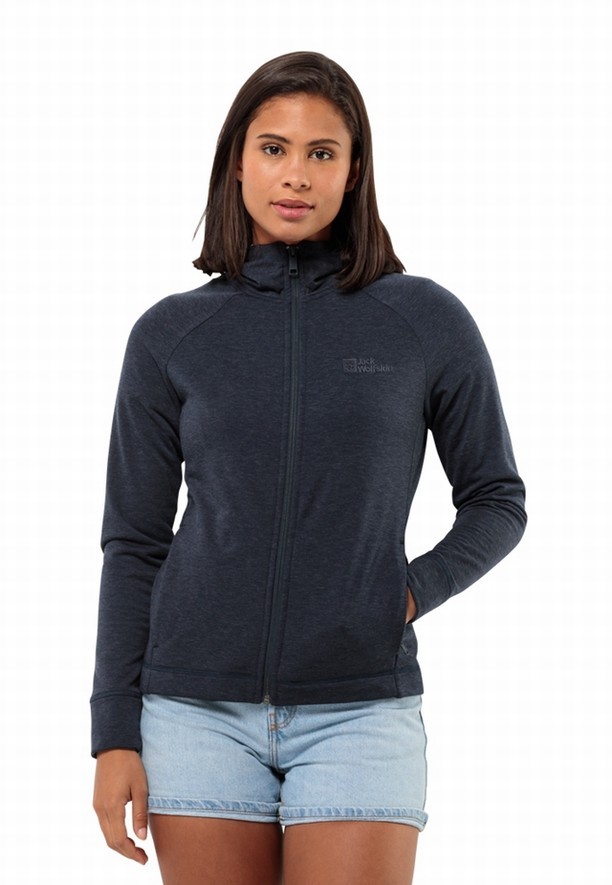 Navy Women Jack Wolfskin Waldsee Hooded Fleece Jackets | 55168956