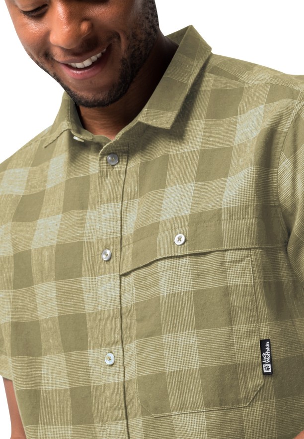 Olive Men Jack Wolfskin Highlands Shirts | 72888456