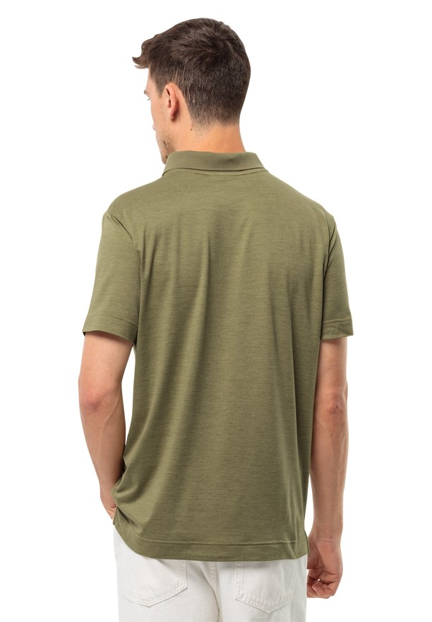 Olive Men Jack Wolfskin Travel Polo Shirts | 26685890