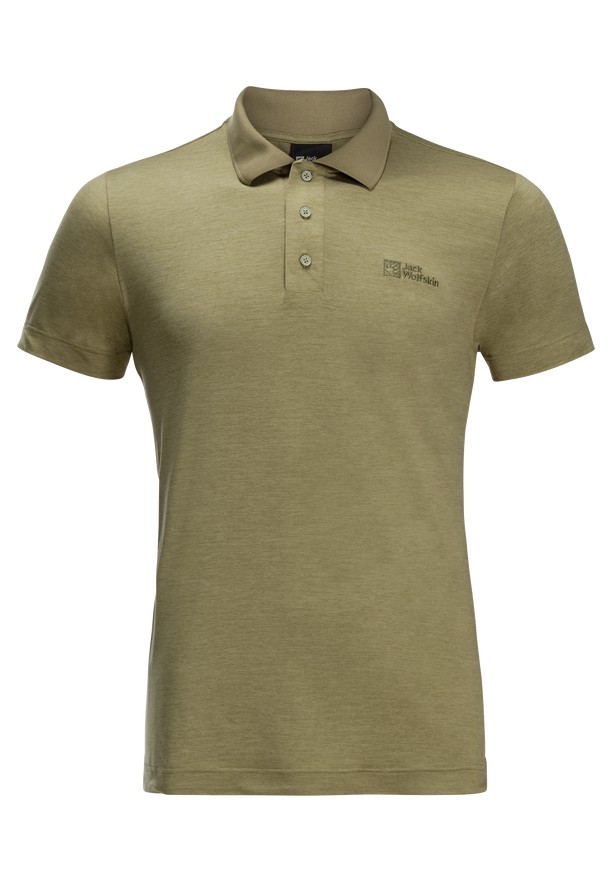 Olive Men Jack Wolfskin Travel Polo Shirts | 26685890