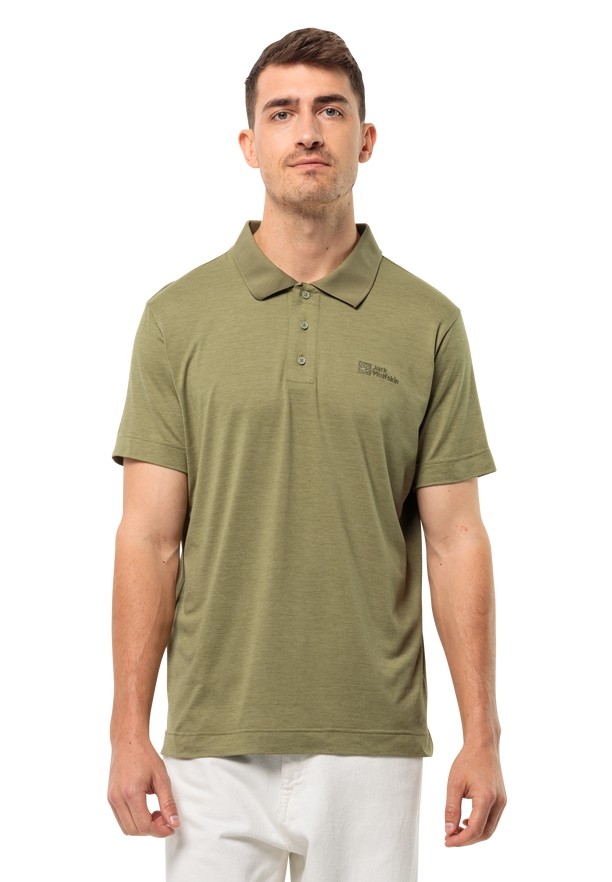 Olive Men Jack Wolfskin Travel Polo Shirts | 26685890