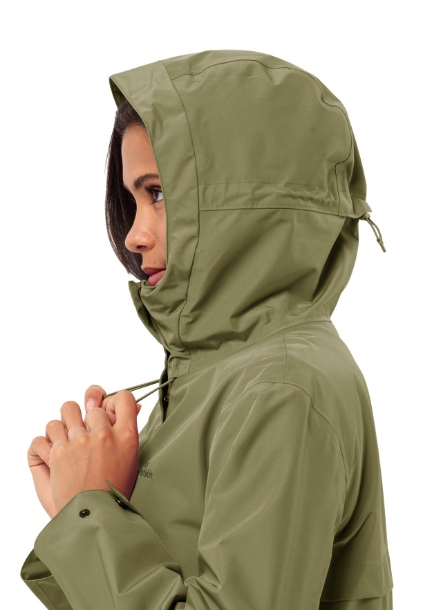 Olive Women Jack Wolfskin Cape West Rain Coats | 51790352