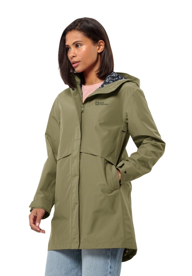 Olive Women Jack Wolfskin Cape West Rain Coats | 51790352