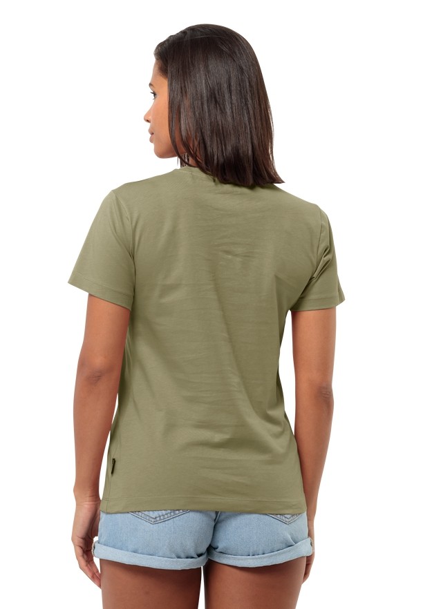 Olive Women Jack Wolfskin Discover Heart T Shirts | 20777864
