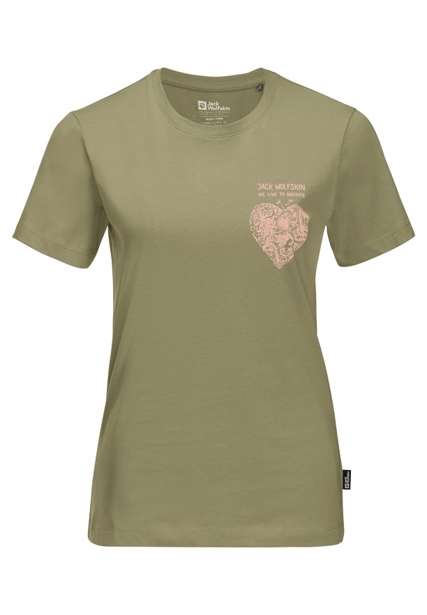 Olive Women Jack Wolfskin Discover Heart T Shirts | 20777864