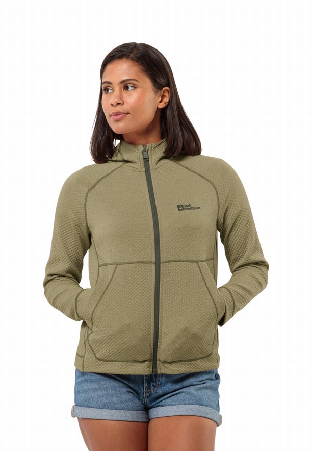 Olive Women Jack Wolfskin Fernweh Hooded Fleece Jackets | 19142454