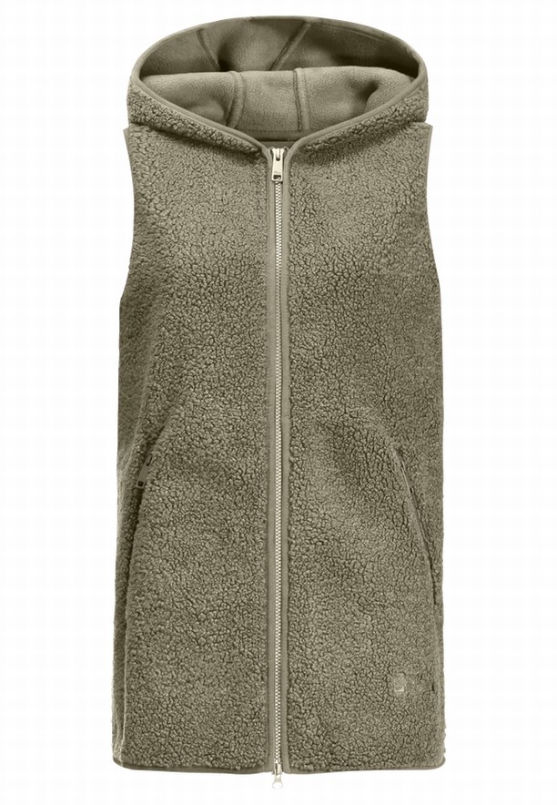 Olive Women Jack Wolfskin High Curl Long Vest | 86553645