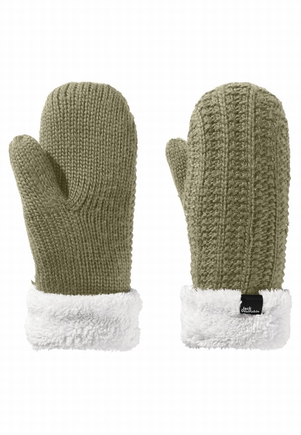 Olive Women Jack Wolfskin Highloft Knit Mittens | 10564142