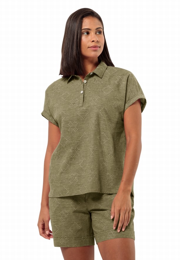 Olive Women Jack Wolfskin Karana Polo Shirts | 34490217