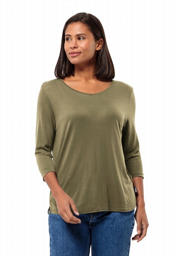 Olive Women Jack Wolfskin Mola 3/4 T Shirts | 15533574