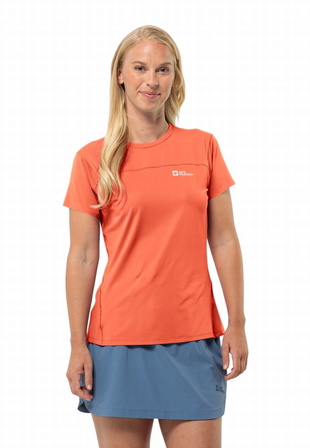 Orange Women Jack Wolfskin Prelight Chill T Shirts | 57211157