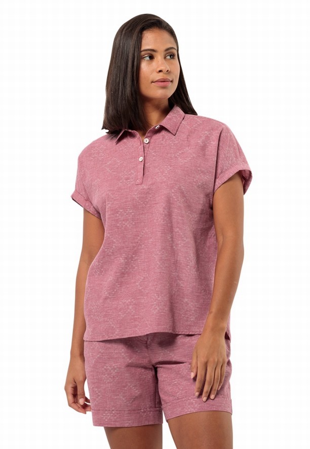 Pink Women Jack Wolfskin Karana Polo Shirts | 10193947
