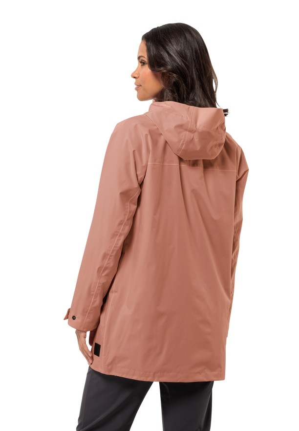 Pink Women Jack Wolfskin Mainkai Long Rain Jackets | 96346289