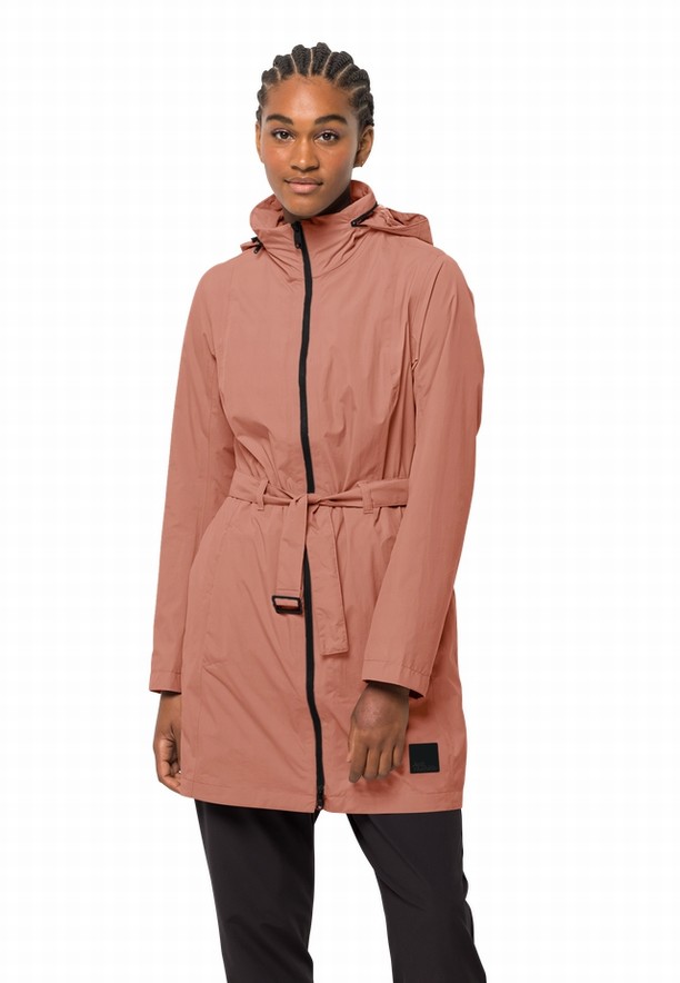 Pink Women Jack Wolfskin Norden Port Raincoat | 46632051