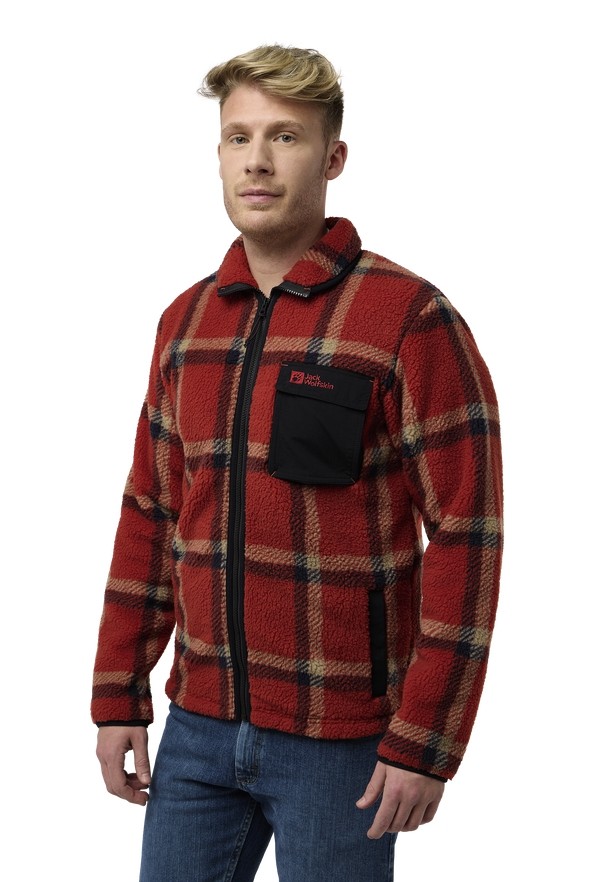 Red Men Jack Wolfskin Felslicht Check Fleece Jackets | 38334633