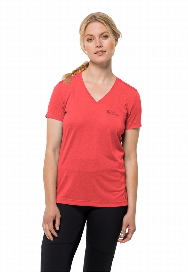 Red Women Jack Wolfskin Crosstrail T Shirts | 49928677