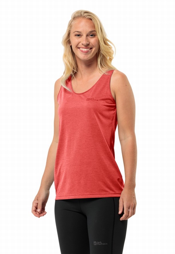 Red Women Jack Wolfskin Crosstrail Tank Top | 15470295