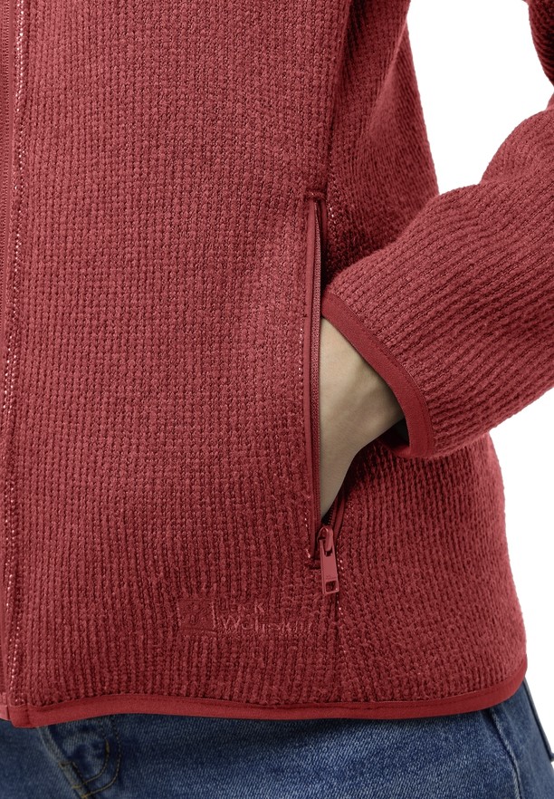 Red Women Jack Wolfskin Kaminfeuer Hooded Fleece Jackets | 49867183