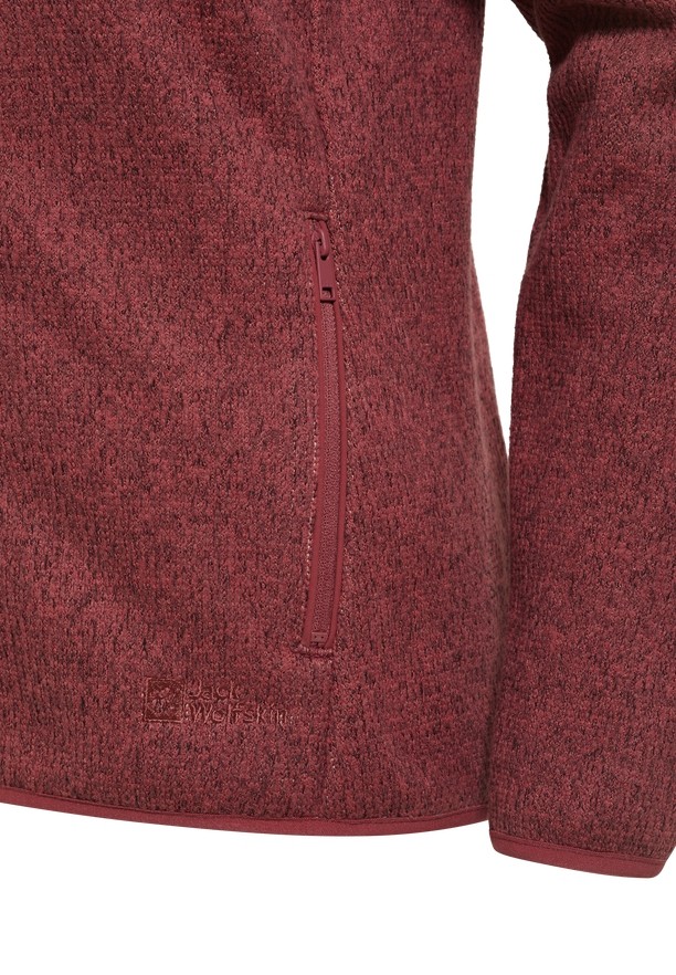 Red Women Jack Wolfskin Kaminfeuer Hooded Fleece Jackets | 49867183