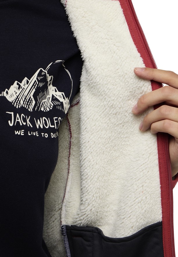 Red Women Jack Wolfskin Kaminfeuer Hooded Fleece Jackets | 49867183