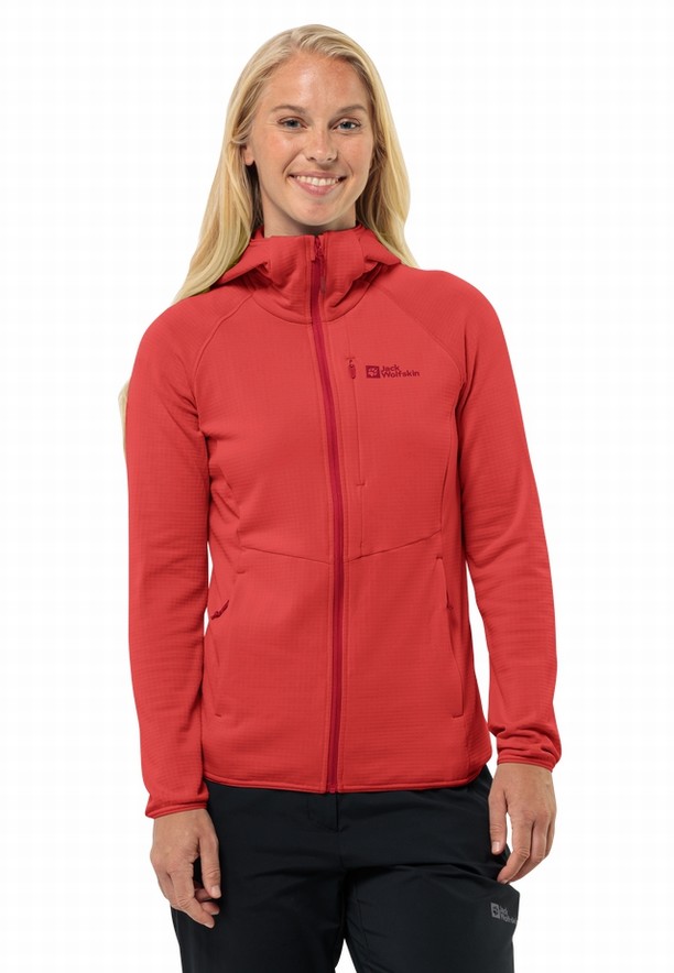 Red Women Jack Wolfskin Kolbenberg Hooded Fz Fleece Jackets | 68333985