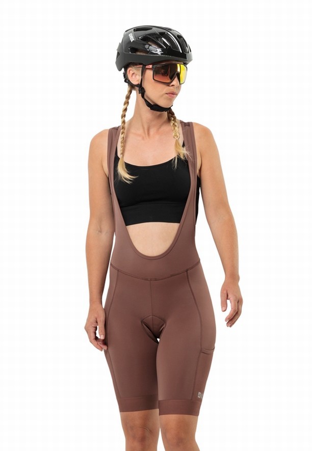 Red Women Jack Wolfskin Morobbia Bib Shorts | 35269531